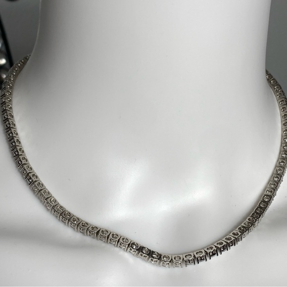 Choker Necklace 925 Sterling Silver China 16” 28.45 Grams Cubic Zircons - Picture 4 of 8